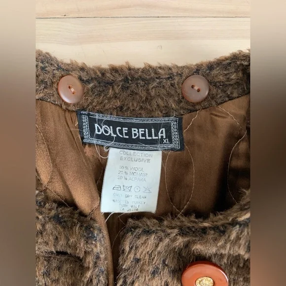 VINTAGE - Dolce Bella Alpaca Wool Mohair Textured Coat | Brown Swing Coat L/XL - Picture 4 of 13